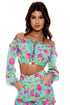 Luli Fama Ti Amo Ruffle Laced Up Open Shoulders Crop Top